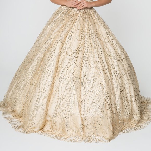 NEW CUT AWAY SHOULDER SLEEVELESS EMBROIDERED BALL GOWN WITH LACE UP BACK GL2831 - Picture 5 of 7
